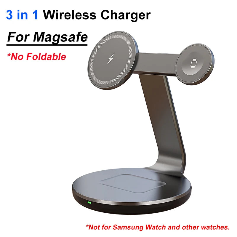 200W 3-in-1 Magnetic Wireless Charger Stand – Fast Charging Station for MagSafe iPhone 16/15/14/13, Apple Watch & AirPods Pro
