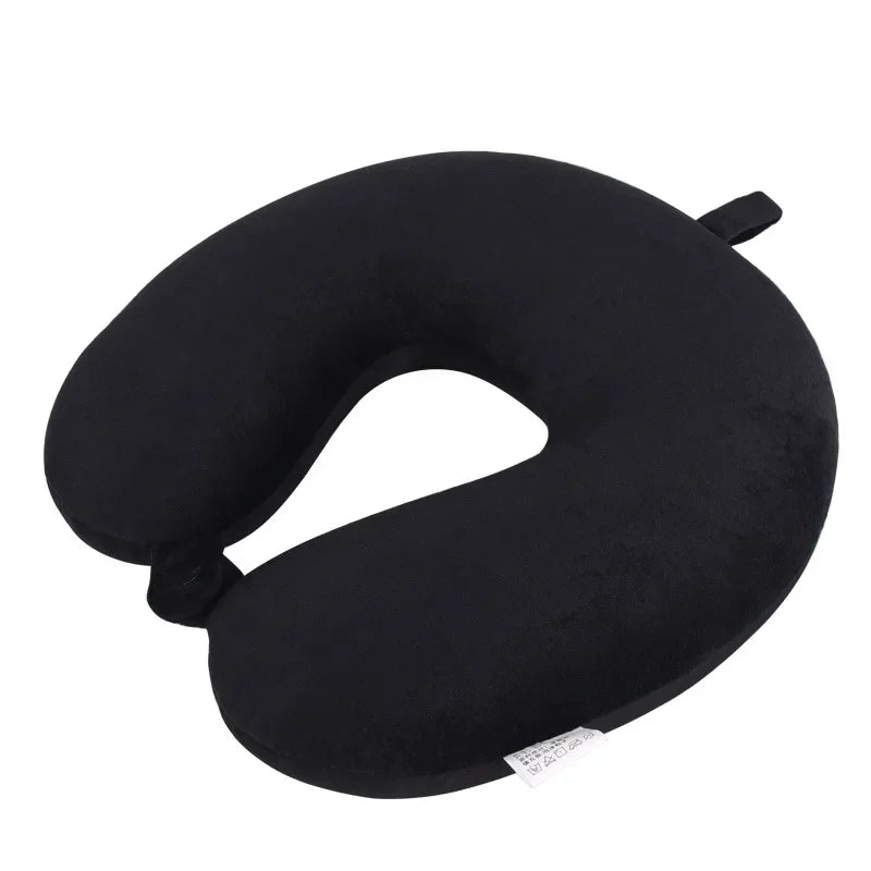 Memory Foam Travel Neck Pillow with Snap Strap – Airplane, Car, Office & Home Use