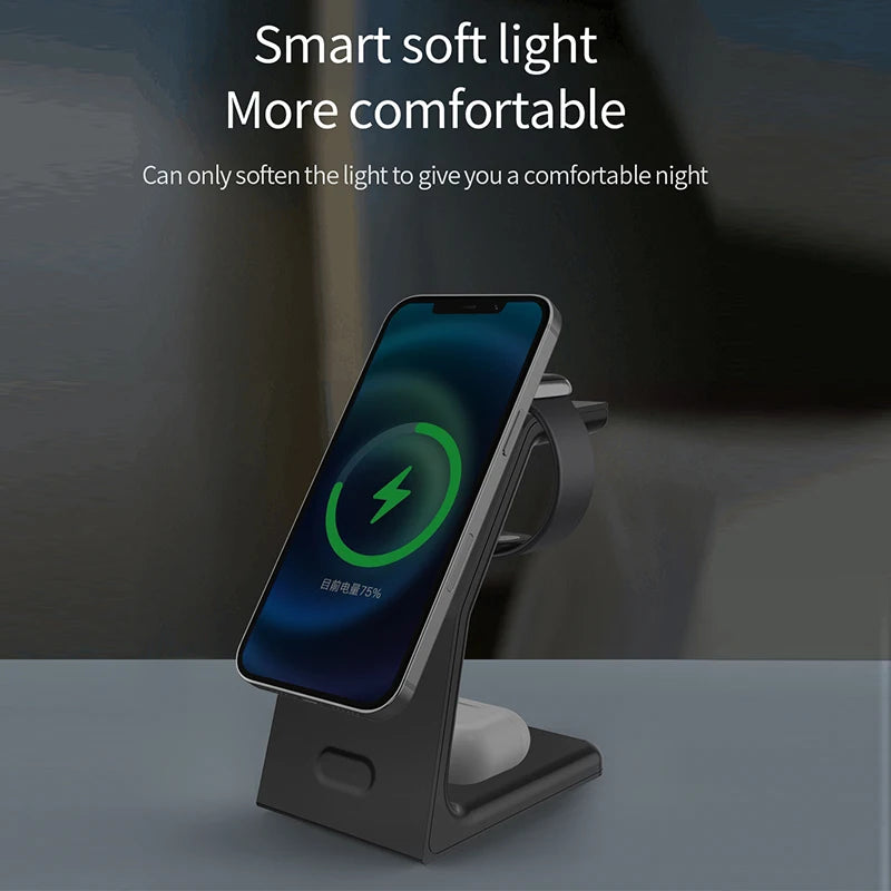 200W 3-in-1 Magnetic Wireless Charger Stand – Fast Charging Station for MagSafe iPhone 16/15/14/13, Apple Watch & AirPods Pro
