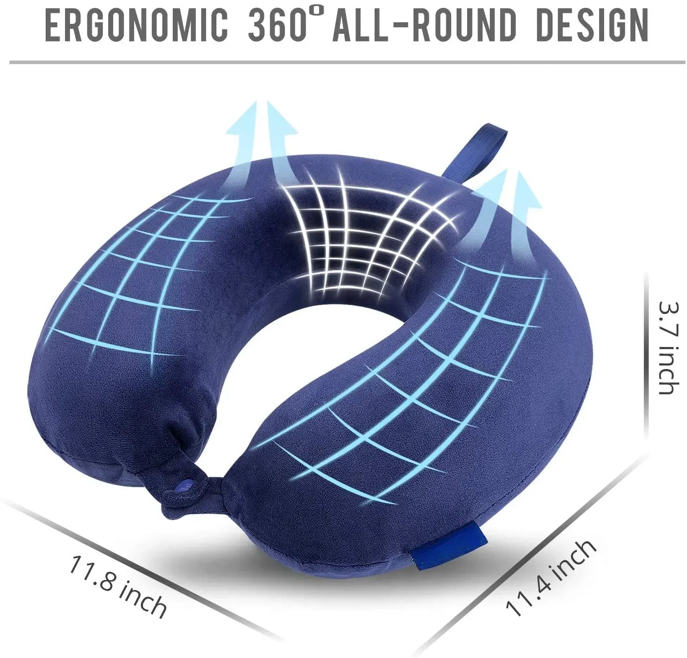 Memory Foam Travel Neck Pillow with Snap Strap – Airplane, Car, Office & Home Use