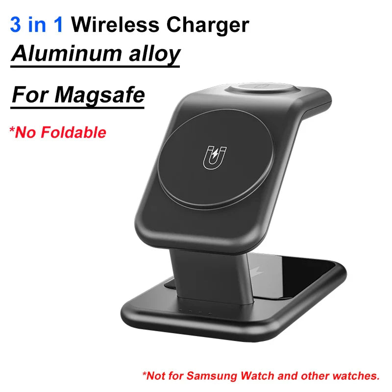 200W 3-in-1 Magnetic Wireless Charger Stand – Fast Charging Station for MagSafe iPhone 16/15/14/13, Apple Watch & AirPods Pro