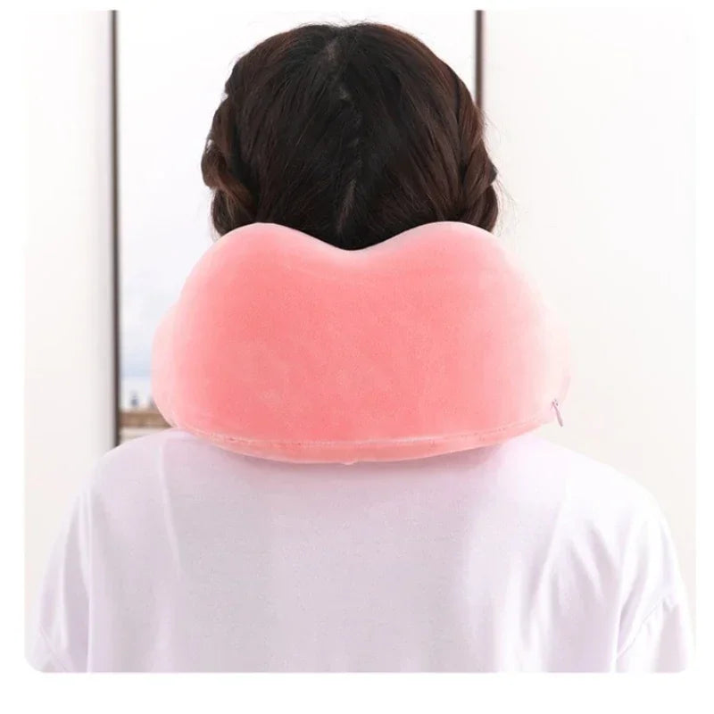 U-Shaped Memory Foam Travel Neck Pillow with Massage & Cervical Support