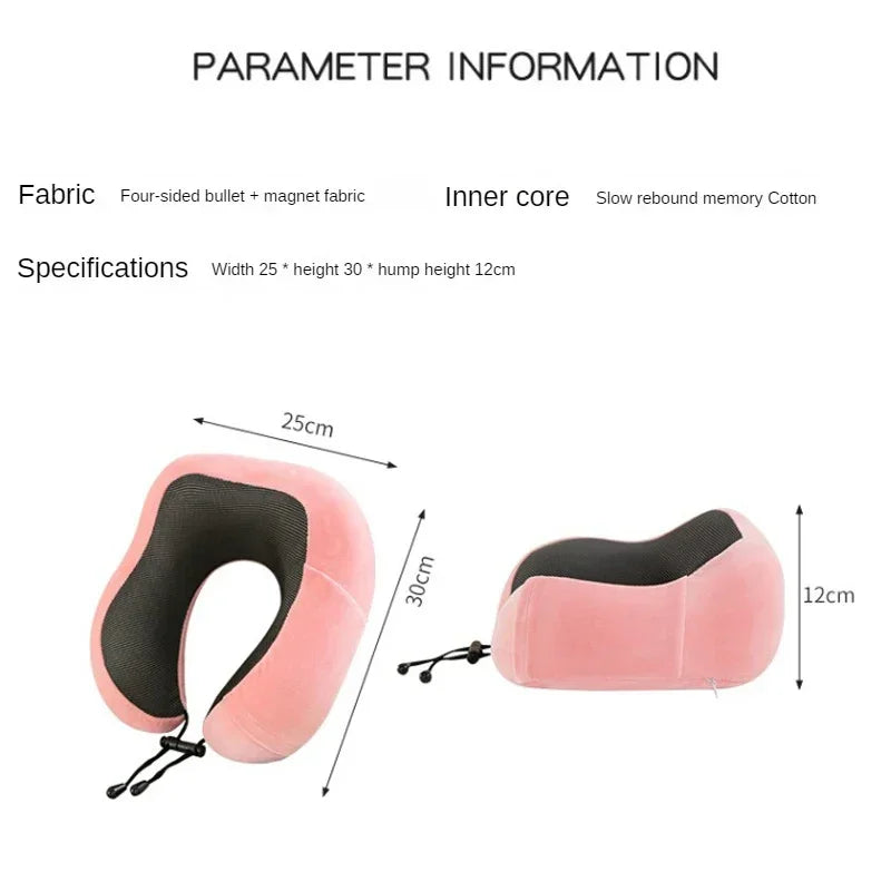 U-Shaped Memory Foam Travel Neck Pillow with Massage & Cervical Support