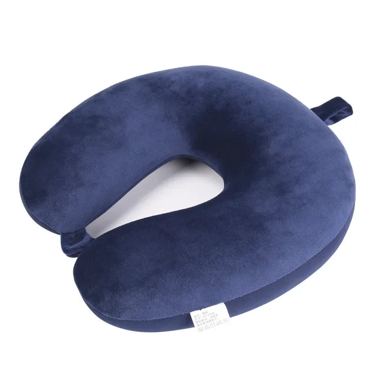 Memory Foam Travel Neck Pillow with Snap Strap – Airplane, Car, Office & Home Use