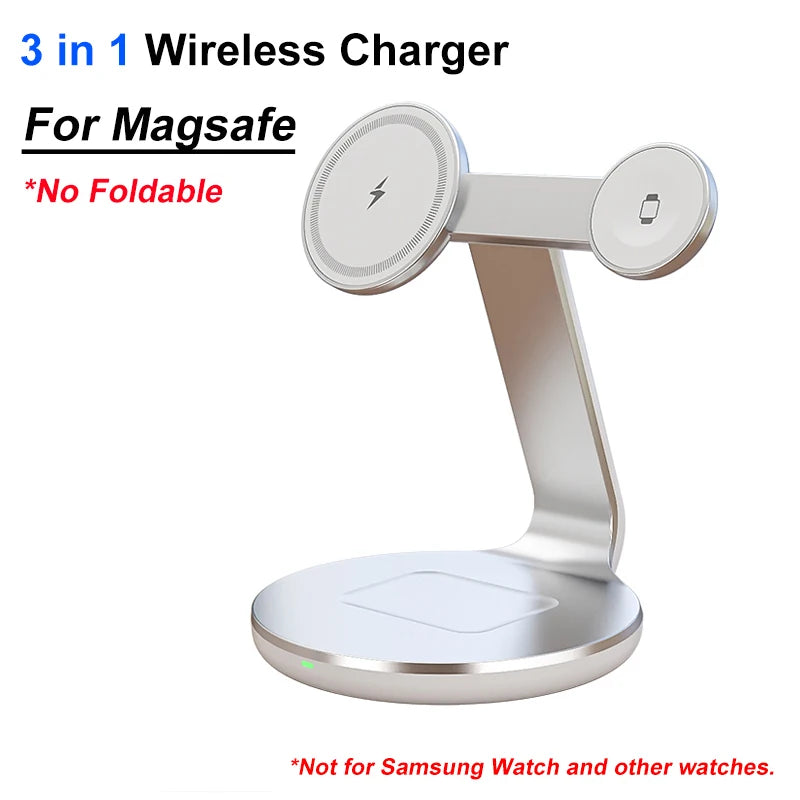 200W 3-in-1 Magnetic Wireless Charger Stand – Fast Charging Station for MagSafe iPhone 16/15/14/13, Apple Watch & AirPods Pro