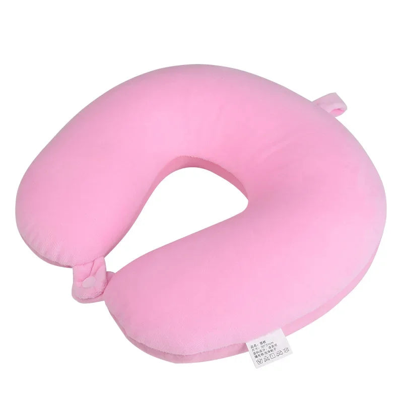 Memory Foam Travel Neck Pillow with Snap Strap – Airplane, Car, Office & Home Use