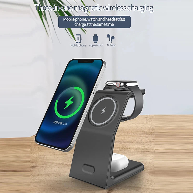 200W 3-in-1 Magnetic Wireless Charger Stand – Fast Charging Station for MagSafe iPhone 16/15/14/13, Apple Watch & AirPods Pro