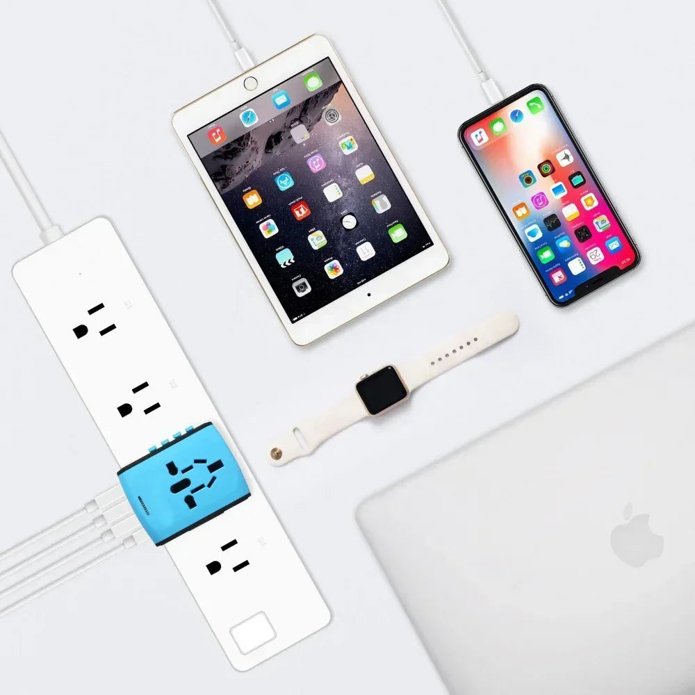 Universal Travel Adapter with Worldwide Plug (US/UK/EU/AU) & 3 USB + Type-C Ports