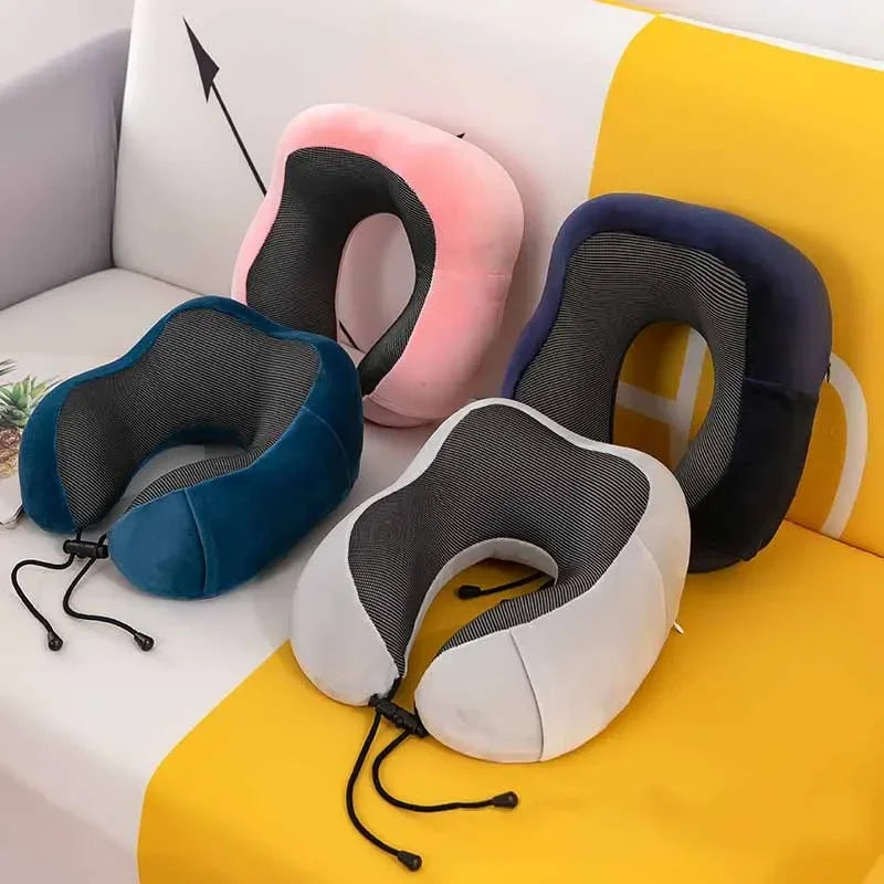 U-Shaped Memory Foam Travel Neck Pillow with Massage & Cervical Support