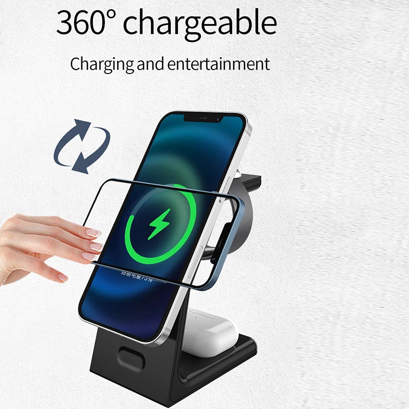 200W 3-in-1 Magnetic Wireless Charger Stand – Fast Charging Station for MagSafe iPhone 16/15/14/13, Apple Watch & AirPods Pro
