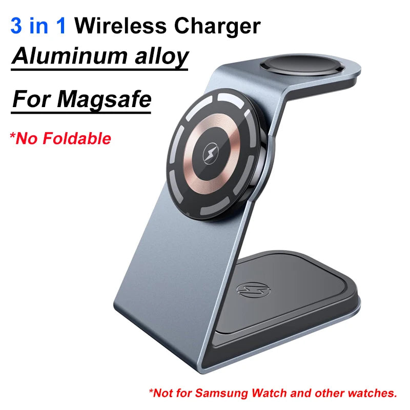 200W 3-in-1 Magnetic Wireless Charger Stand – Fast Charging Station for MagSafe iPhone 16/15/14/13, Apple Watch & AirPods Pro