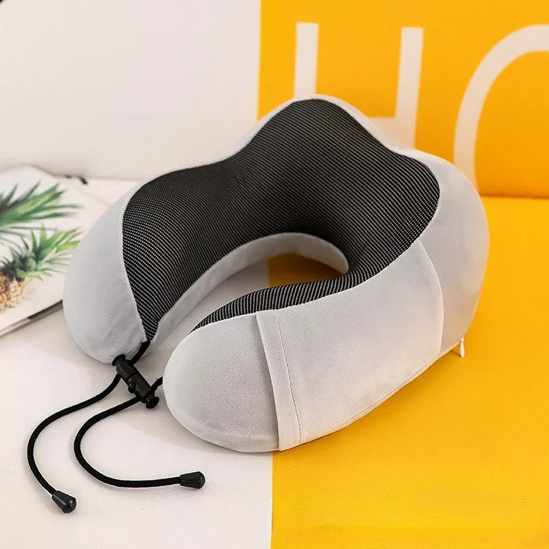 U-Shaped Memory Foam Travel Neck Pillow with Massage & Cervical Support