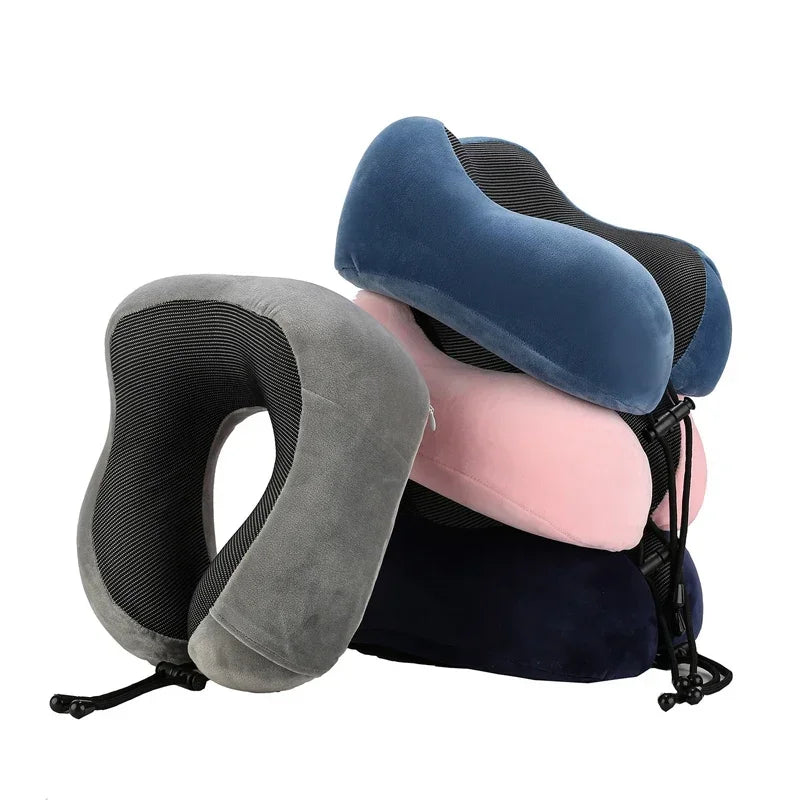 U-Shaped Memory Foam Travel Neck Pillow with Massage & Cervical Support