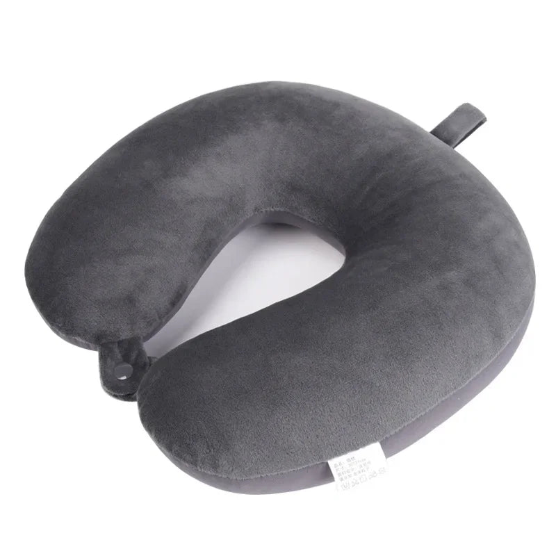 Memory Foam Travel Neck Pillow with Snap Strap – Airplane, Car, Office & Home Use