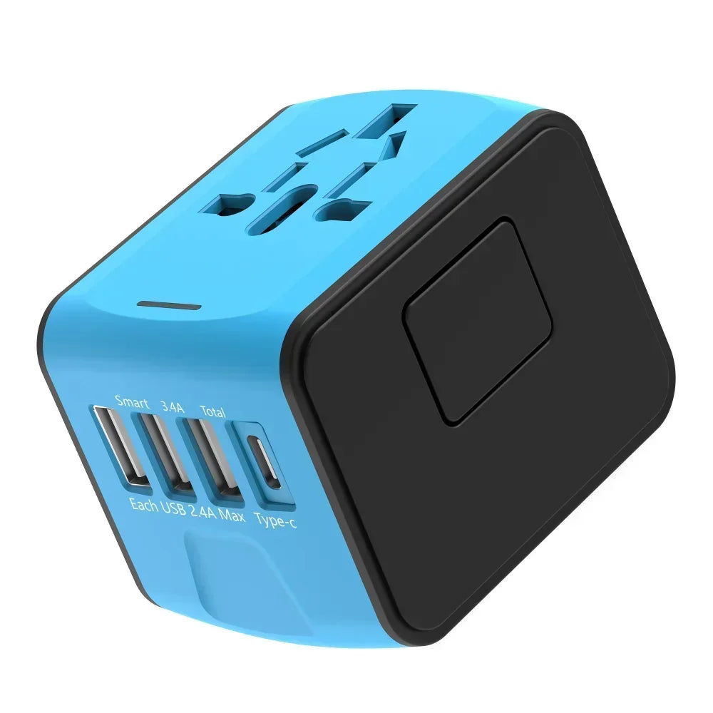 Universal Travel Adapter with Worldwide Plug (US/UK/EU/AU) & 3 USB + Type-C Ports