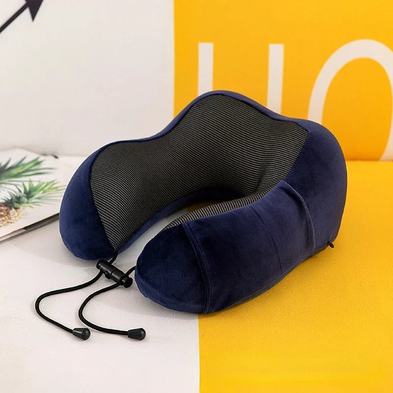 U-Shaped Memory Foam Travel Neck Pillow with Massage & Cervical Support