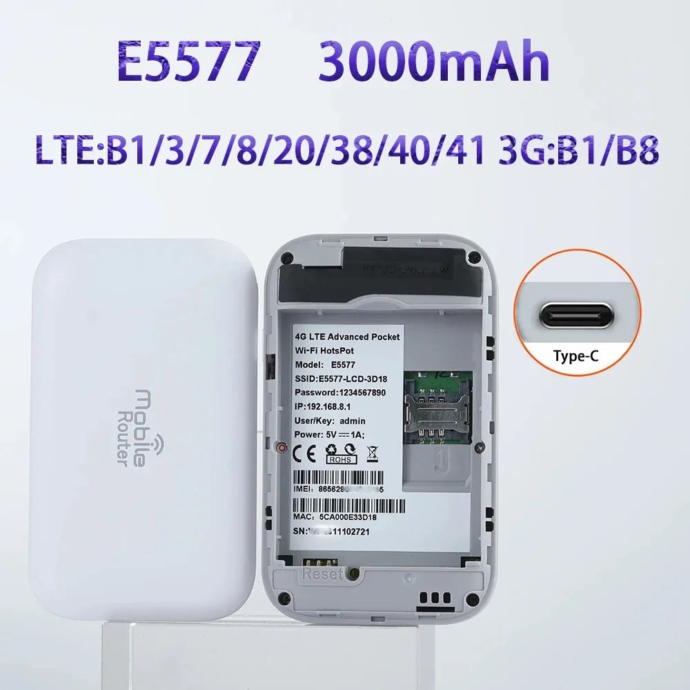 Portable 300Mbps 4G 5G LTE Wireless Modem 3000Mah Outdoor Hotspot Pocket Sim Card Slot 2.4Ghz Enterprise WPS Encryption AP