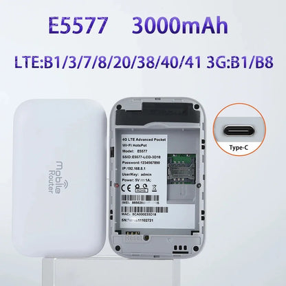 Portable 300Mbps 4G 5G LTE Wireless Modem 3000Mah Outdoor Hotspot Pocket Sim Card Slot 2.4Ghz Enterprise WPS Encryption AP