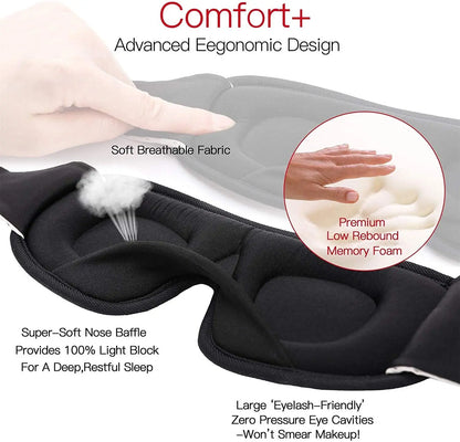3D Contoured Sleep Eye Mask – Soft Padded Light Blocking Blindfold