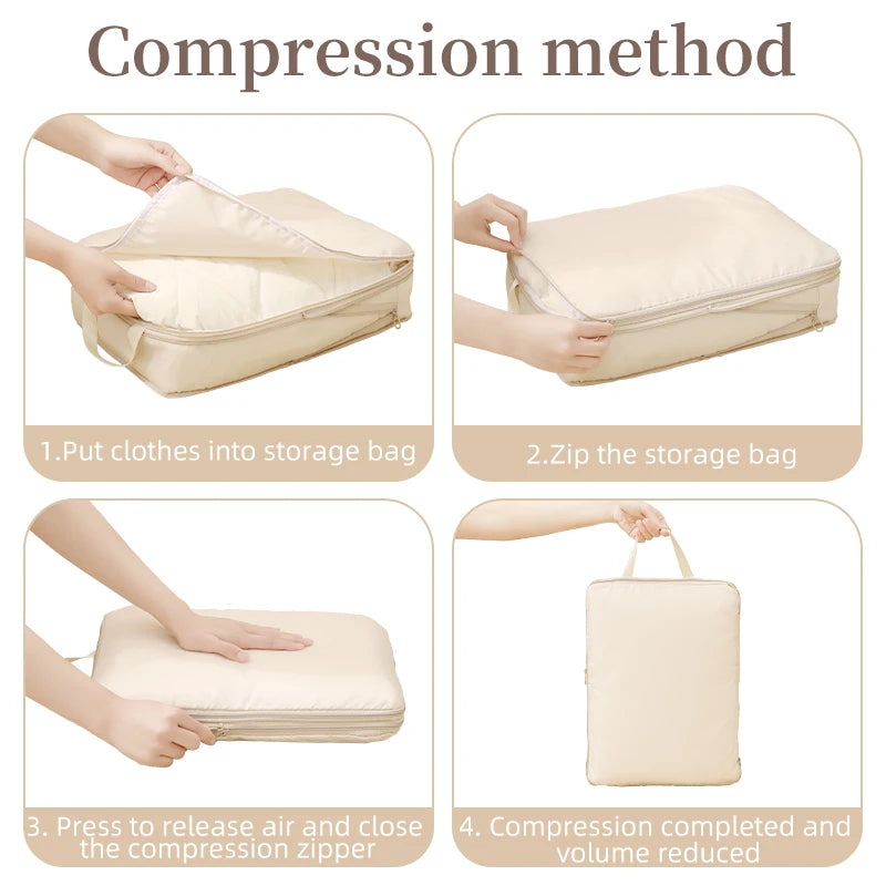 4 Pieces Sets Travel Compression Packing Cubes Saving Space Luggage Organizer Storage Bag Packing Cubes for Travel