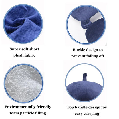 Memory Foam Travel Neck Pillow with Snap Strap – Airplane, Car, Office & Home Use