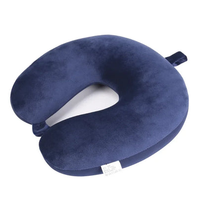 Memory Foam Travel Neck Pillow with Snap Strap – Airplane, Car, Office & Home Use