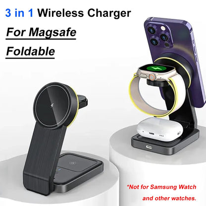200W 3-in-1 Magnetic Wireless Charger Stand – Fast Charging Station for MagSafe iPhone 16/15/14/13, Apple Watch & AirPods Pro