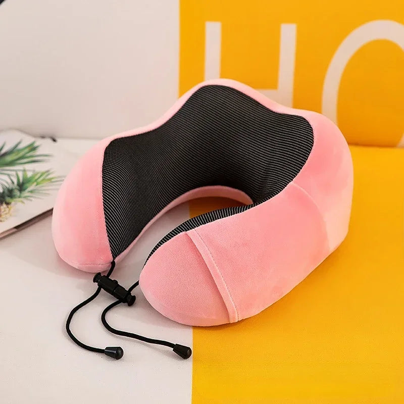 U-Shaped Memory Foam Travel Neck Pillow with Massage & Cervical Support